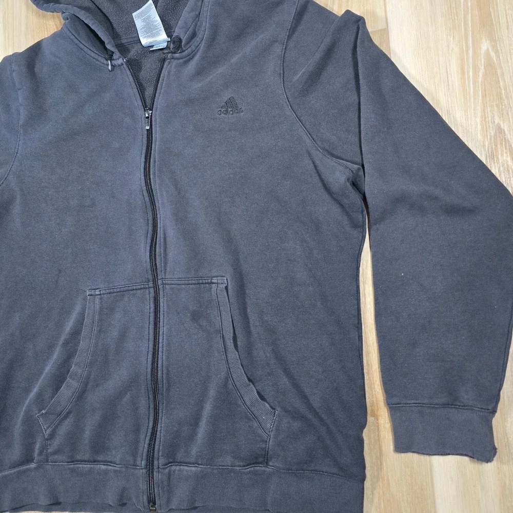 Vintage Adidas Y2K Style Distressed Mild Thrashed Full Zip Faded Black Hoodie XL